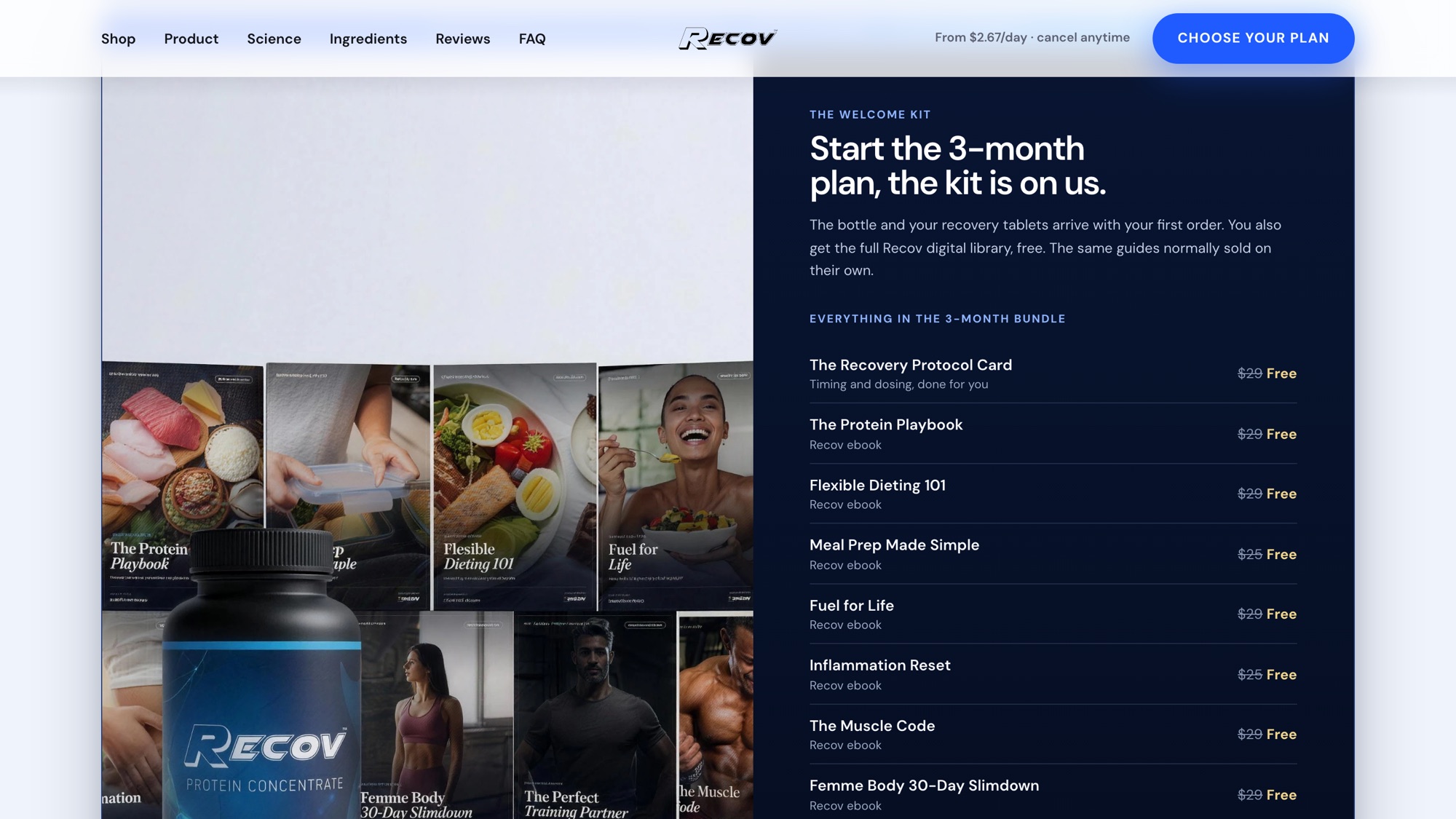 The three-month plan and the digital library that ships with it, itemised and priced at zero